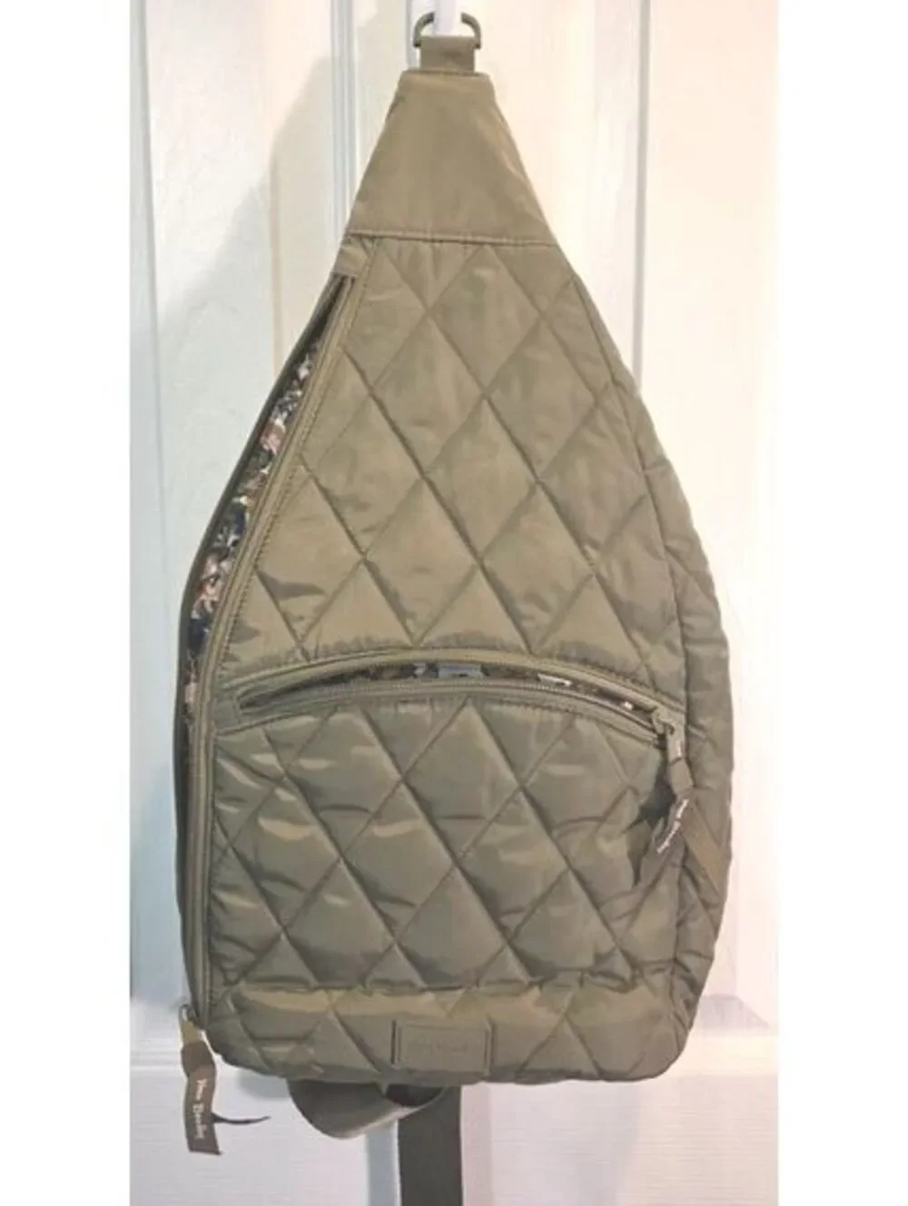 Vera Bradley Olive Green Quilted Sling Backpack Crossbody Floral Lining